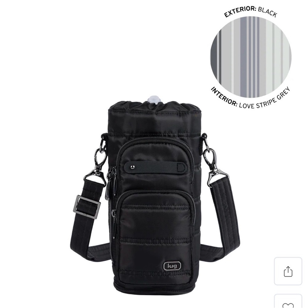 Lug Huggie Wide Crossbody Bottle Holder w/Charm Bar NWT Black